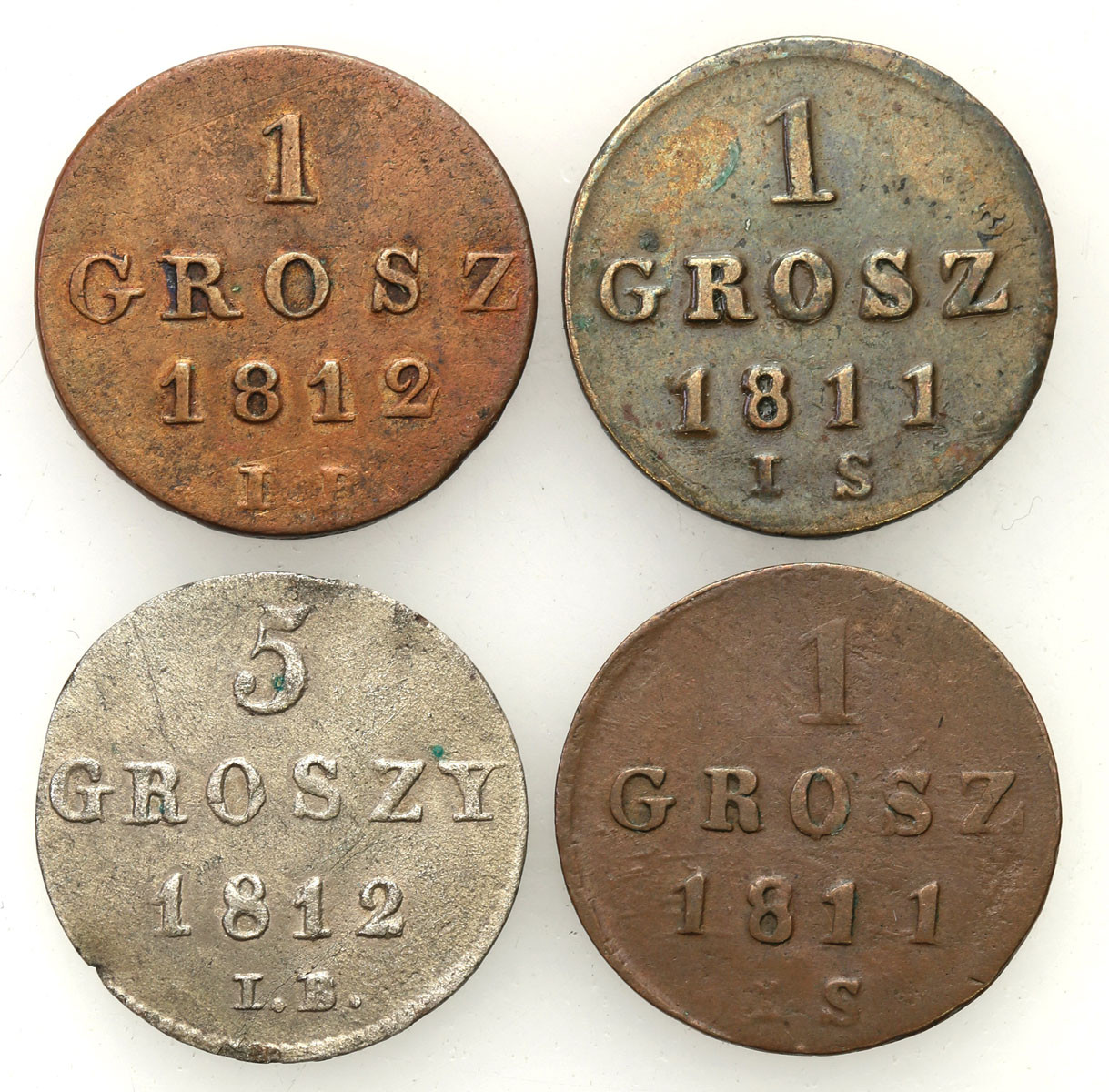 Księstwo Warszawskie. 1, 5 groszy 1811-1812 IB, Warszawa, zestaw 4 monet